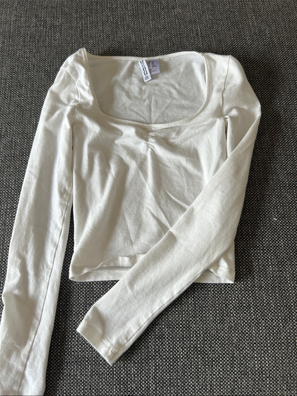 Divided Cream Scoop Neck Long Sleeve Top